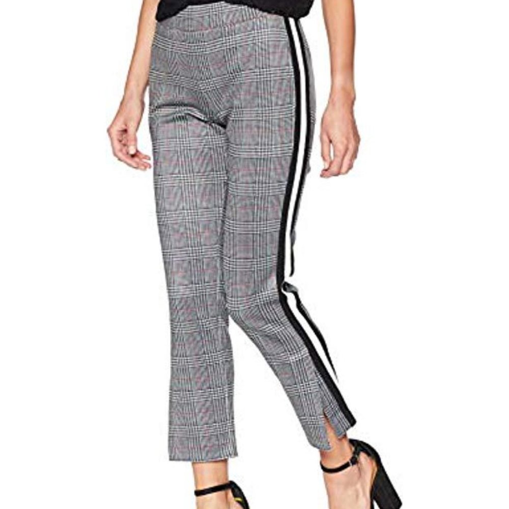 Pam & Gela Glen Plaid Cropped Track Pant With Side Stripe